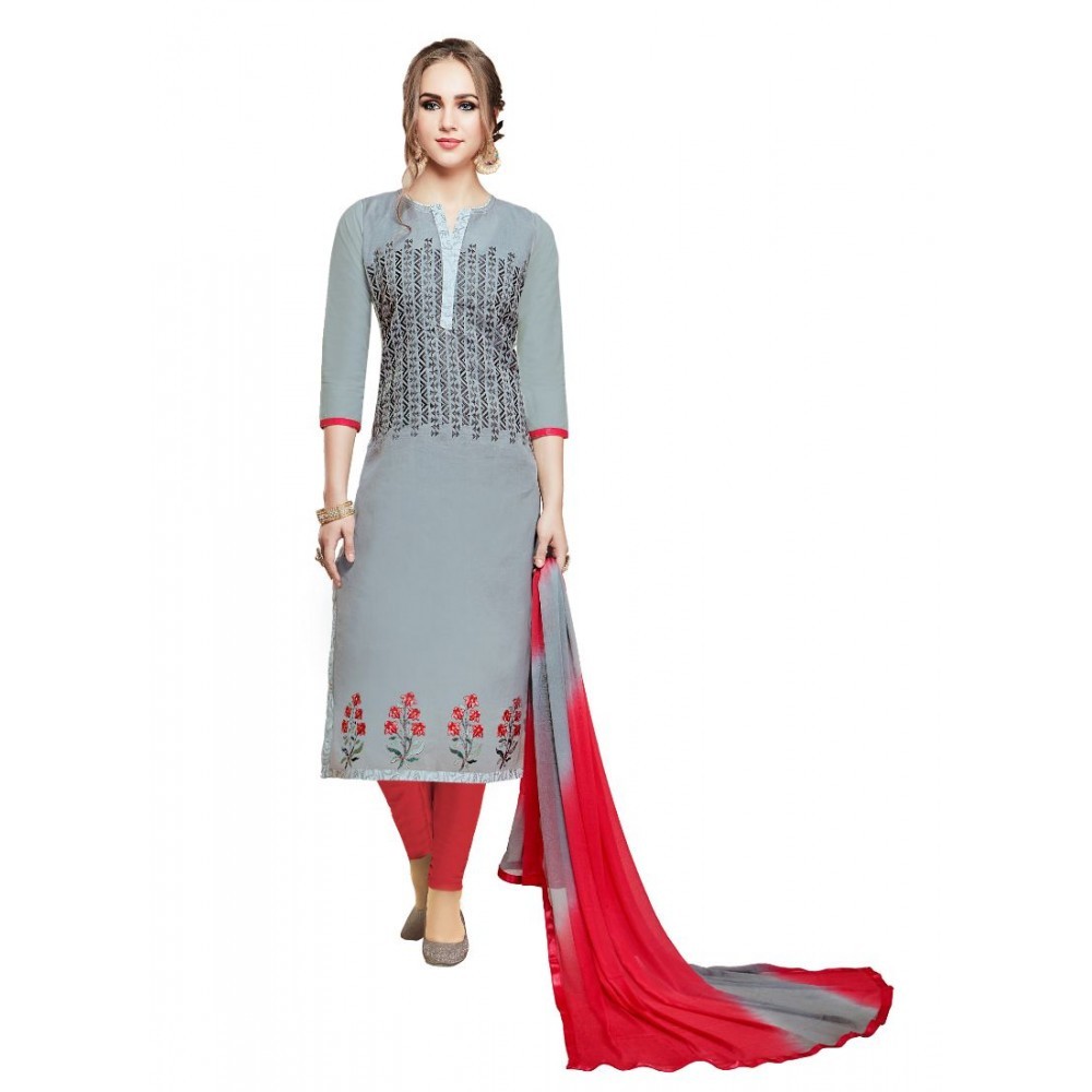 Women's Cotton Unstitched Salwar-Suit Material With Dupatta