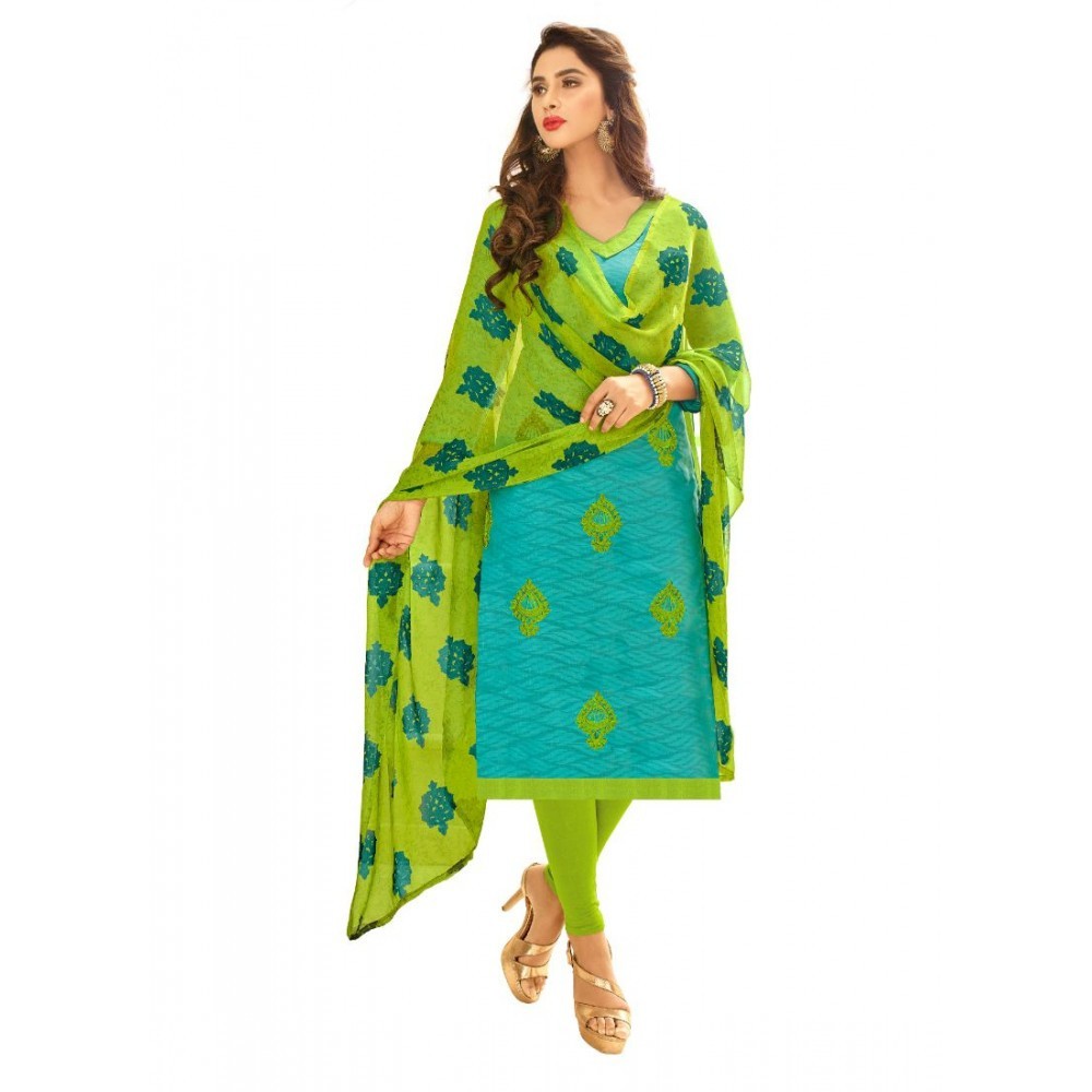 Women's Cotton Jacquard Unstitched Salwar-Suit Material With Dupatta