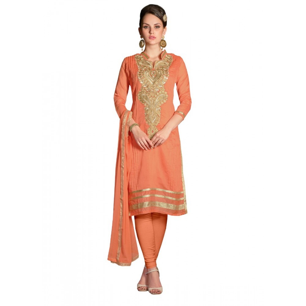 Women's Chanderi Unstitched Salwar Suit-Material With Dupatta