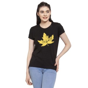 Women's Cotton Blend Leafe Printed T-Shirt