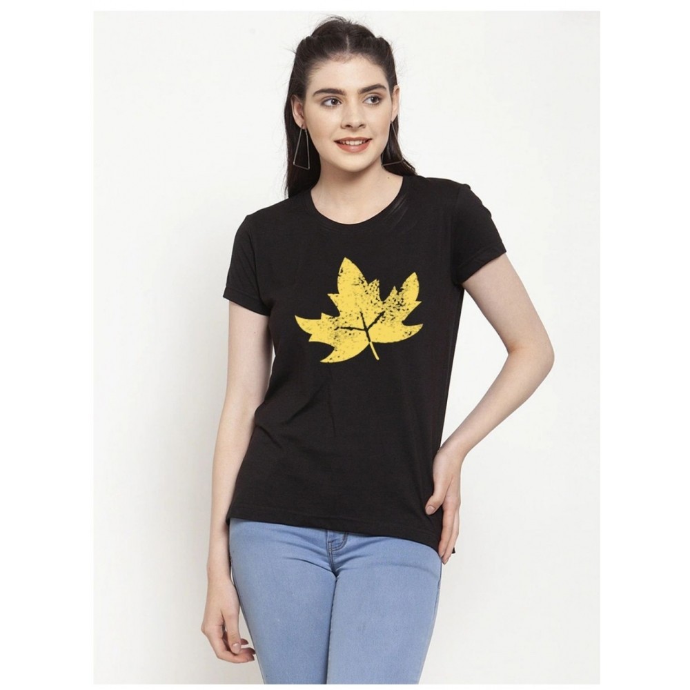 Women's Cotton Blend Leafe Printed T-Shirt
