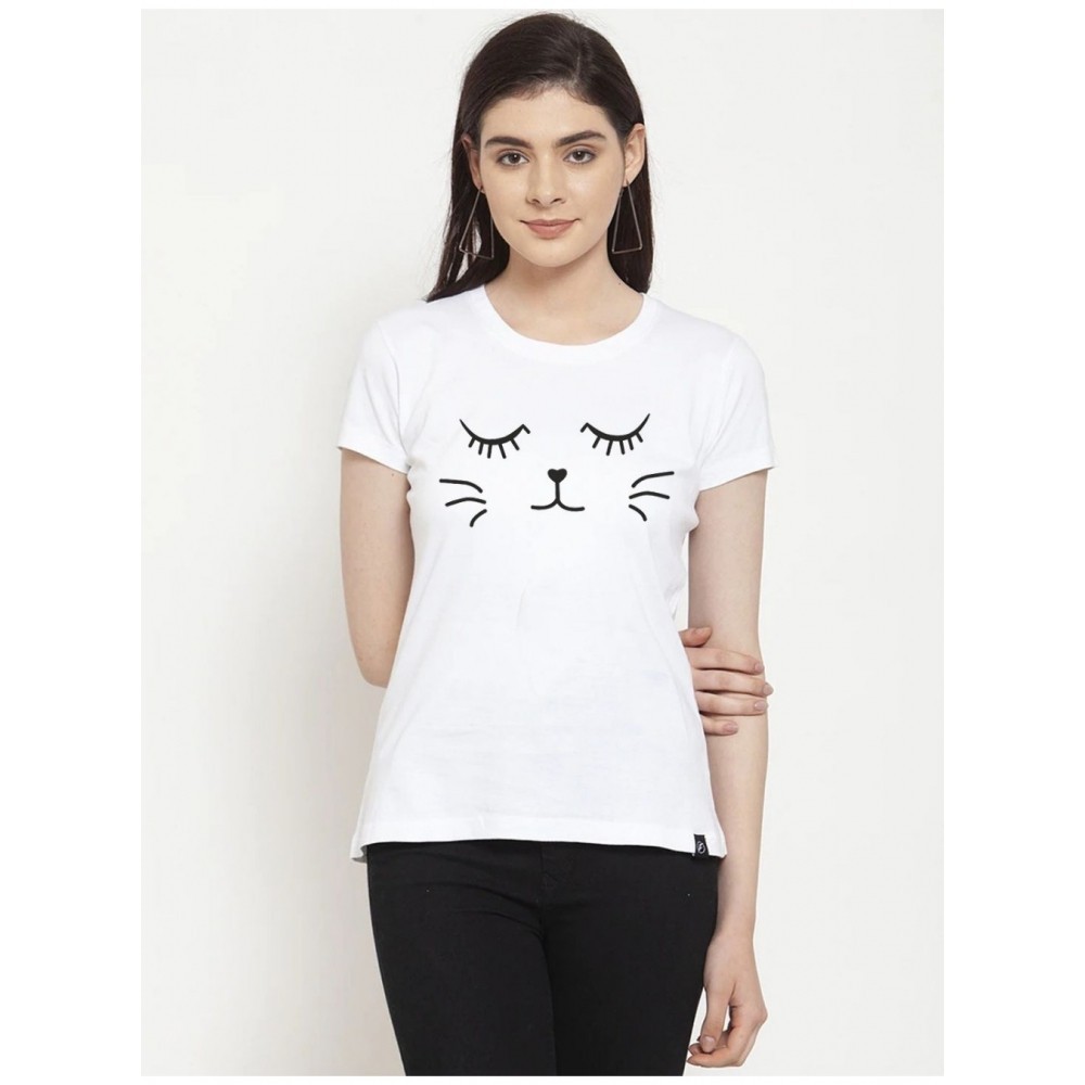Women's Cotton Blend Graphic Cat Printed T-Shirt