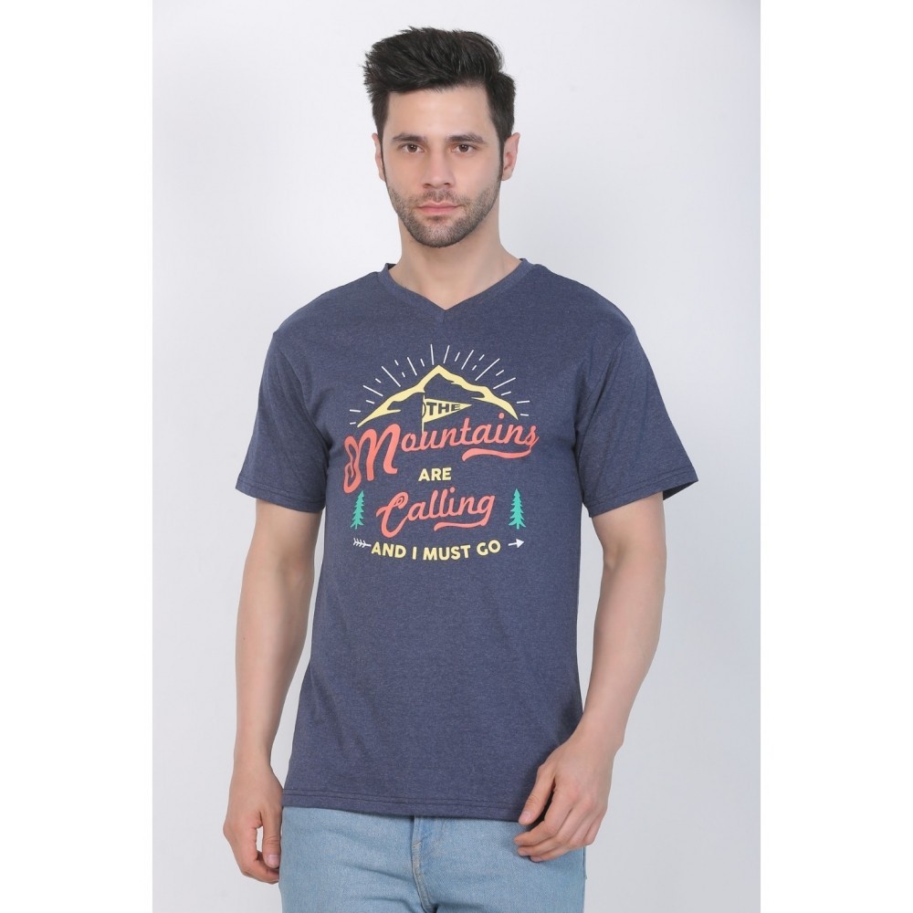 Men's Cotton Jersey V Neck Printed Tshirt