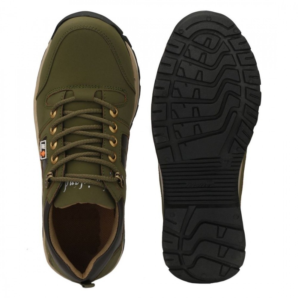 Men Dark Green,Black Color Leatherette Material Casual Boots
