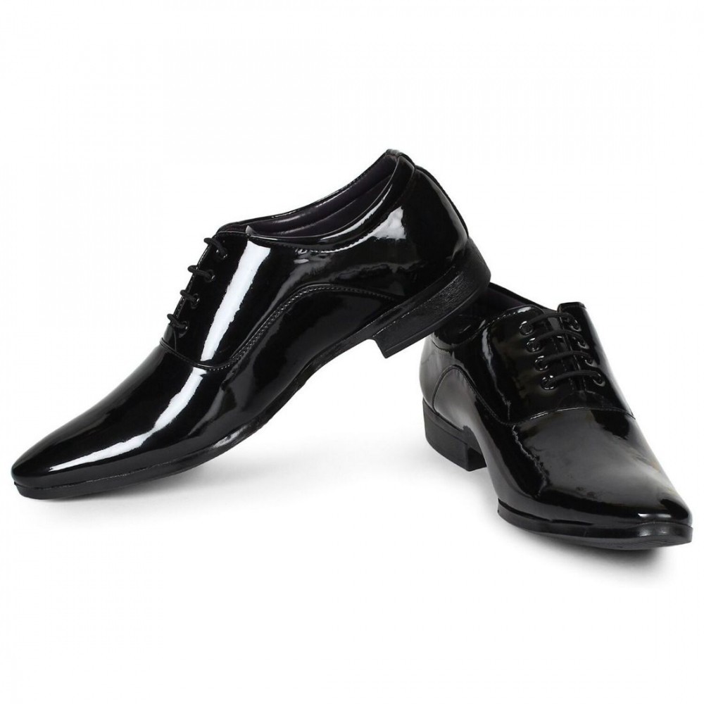 Men's Black Color Patent Leather Material Casual Formal Shoes