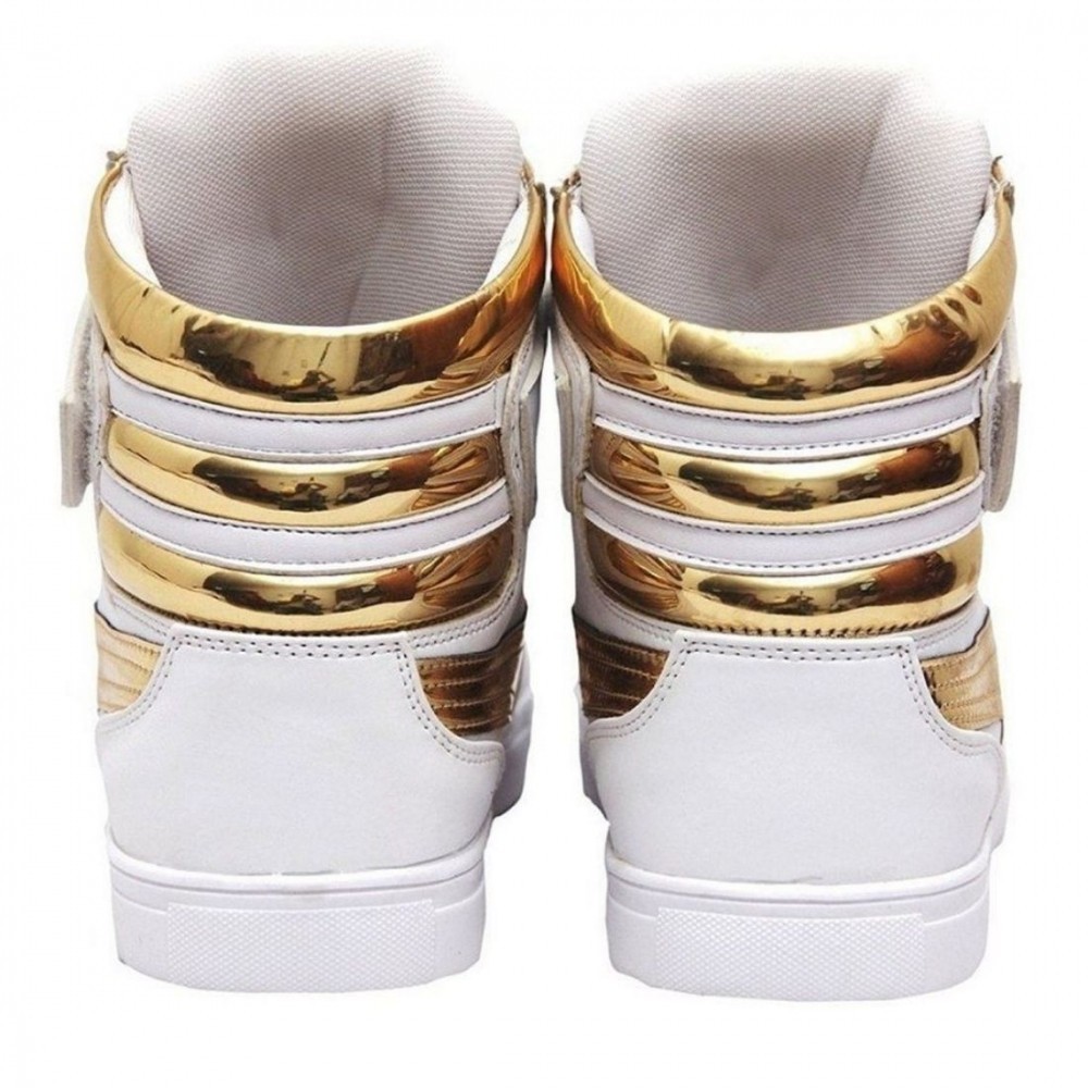 Men's White,Gold Color Synthetic Material Casual Sneakers