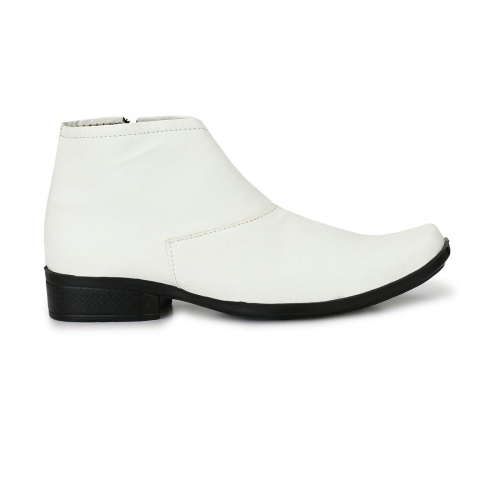 Men's White Color Leatherette Material Casual Boots