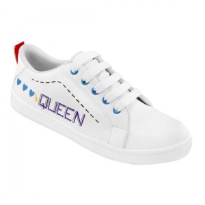 Women White,Blue Color Leatherette Material Casual Sneakers