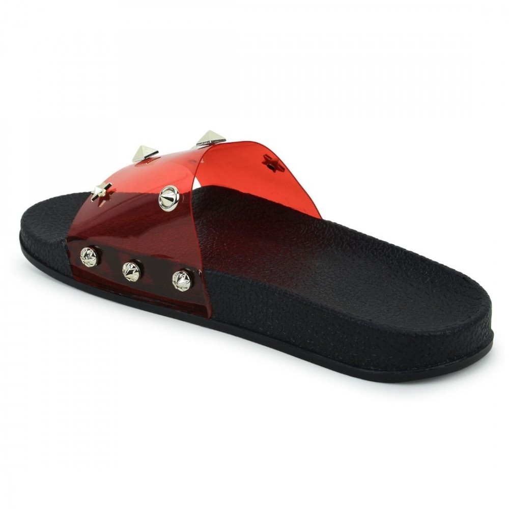 Women Red Color Synthetic Material Casual Sliders