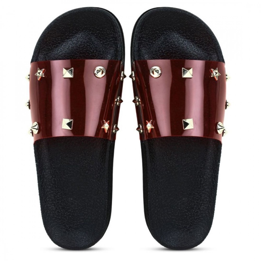 Women Red Color Synthetic Material Casual Sliders