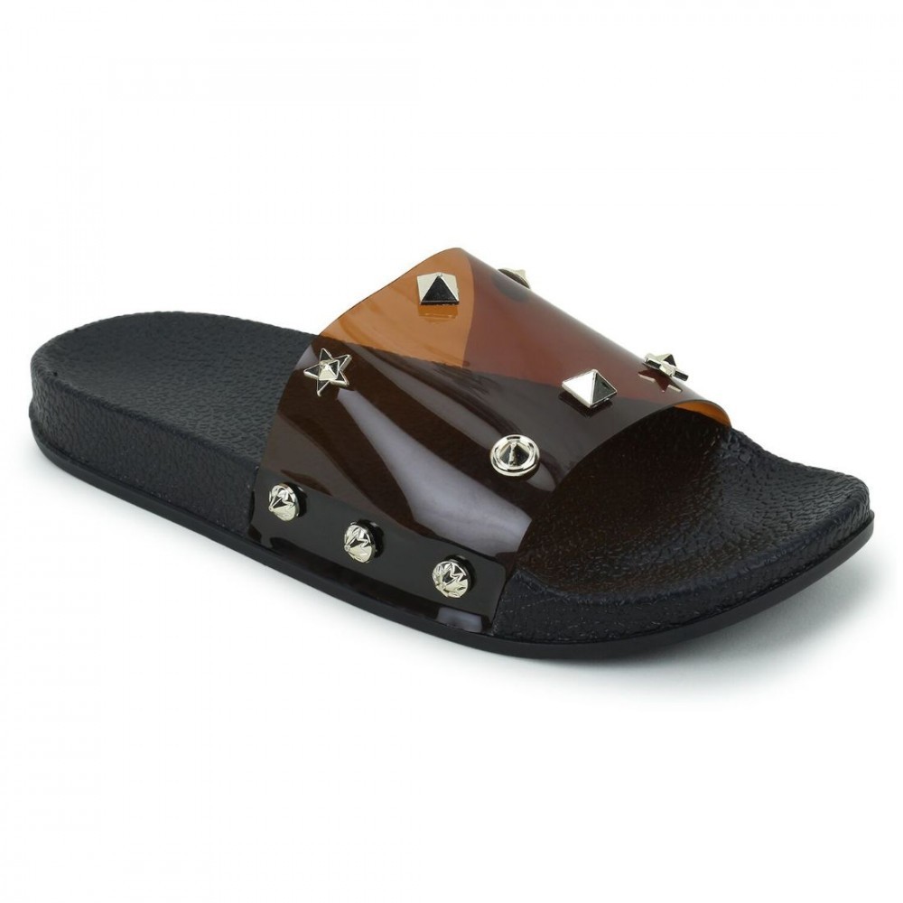 Women Brown Color Synthetic Material Casual Sliders