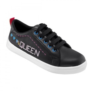 Women Black Color Leatherette Material Casual Sneakers