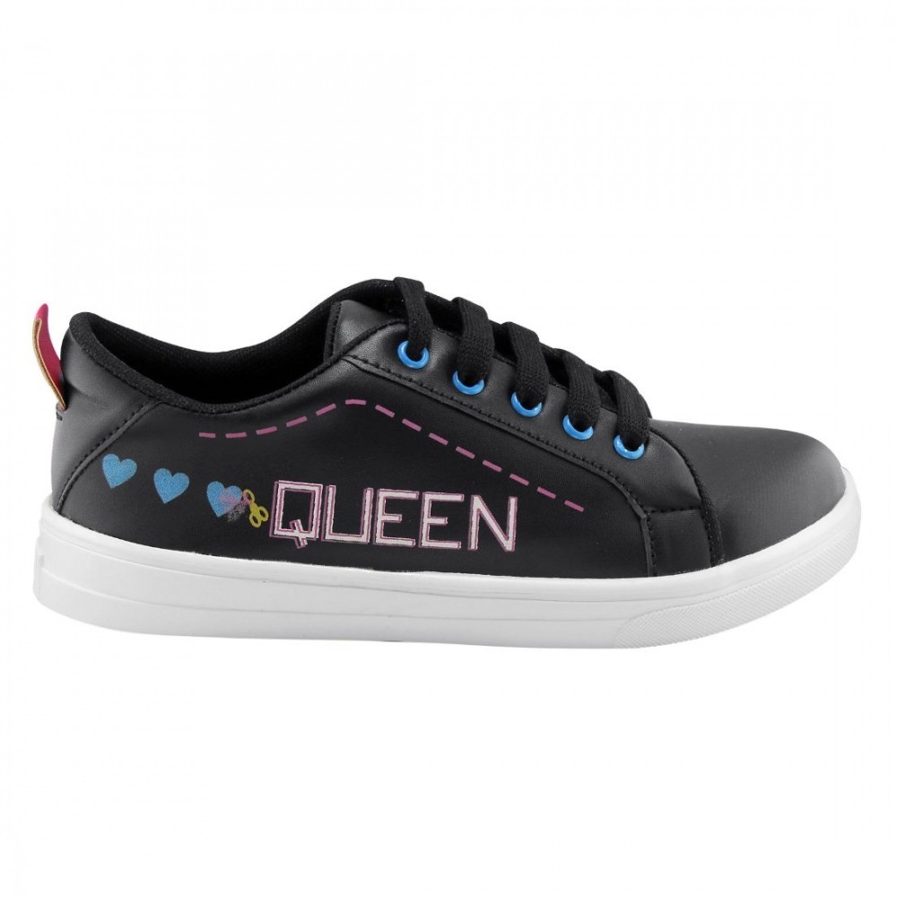 Women Black Color Leatherette Material Casual Sneakers