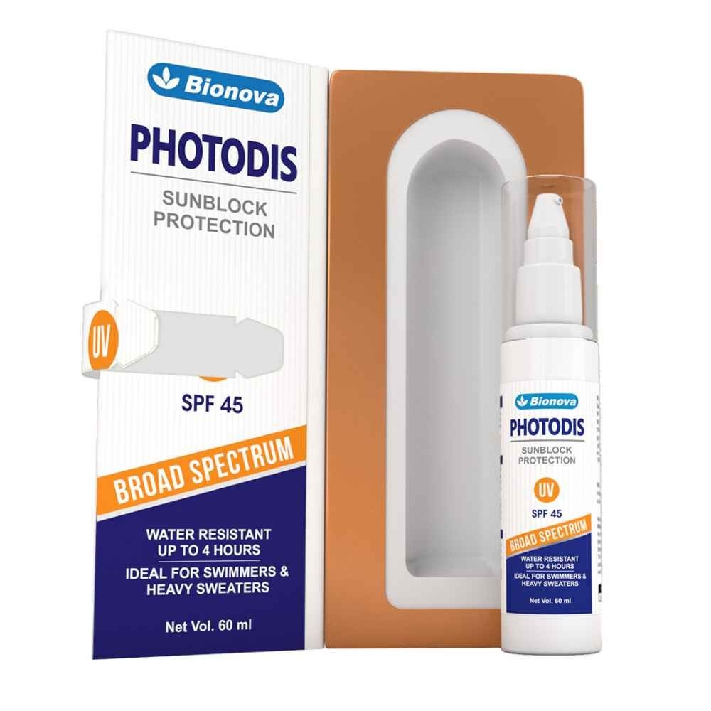 Photodis Sunscreen Lotion, Water Resistant With SPF-45 Ideal For Heavy Sweaters & Swimmers - 60ml