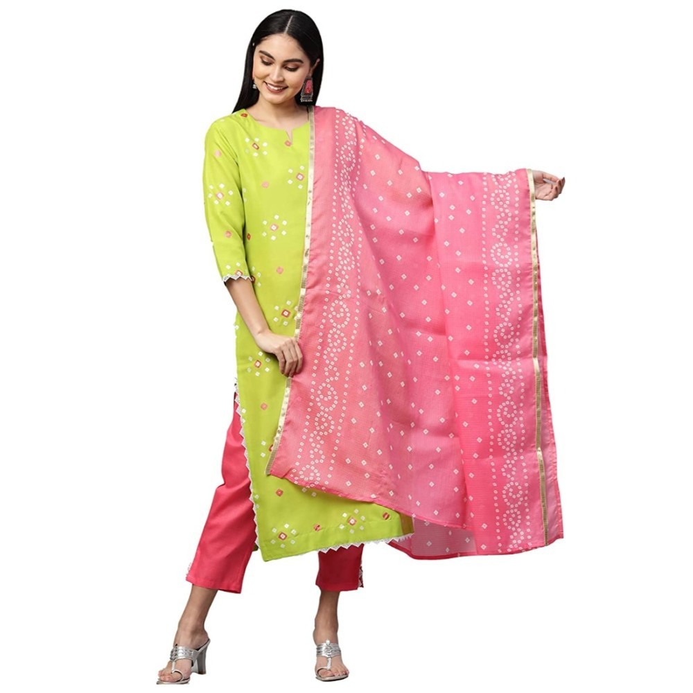 Women's Printed Kurti With Bottom Dupatta Set