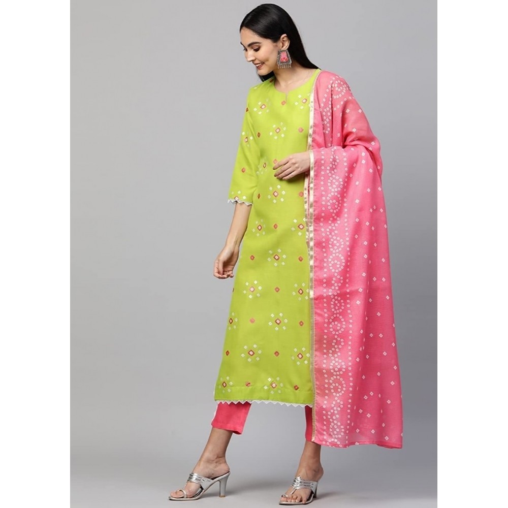 Women's Printed Kurti With Bottom Dupatta Set