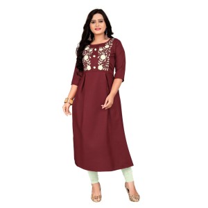 Women's Cotton Embroidery Straight Kurti