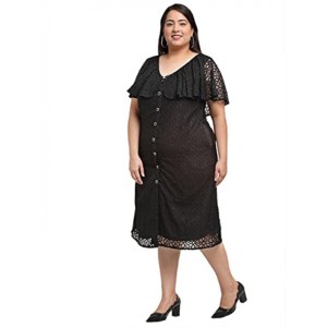 Women's Net Solid Knee Length Fit and Flare Dress