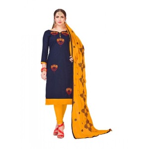 Women's Slub Cotton Unstitched Salwar-Suit Material With Dupatta