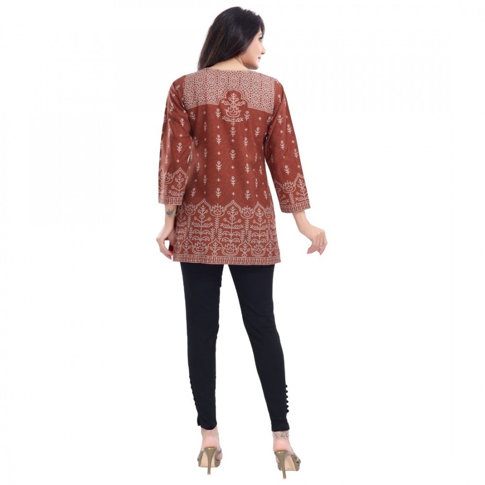 Women's Quarter Sleeve Faux Crepe Printed Short Kurti Tunic Top