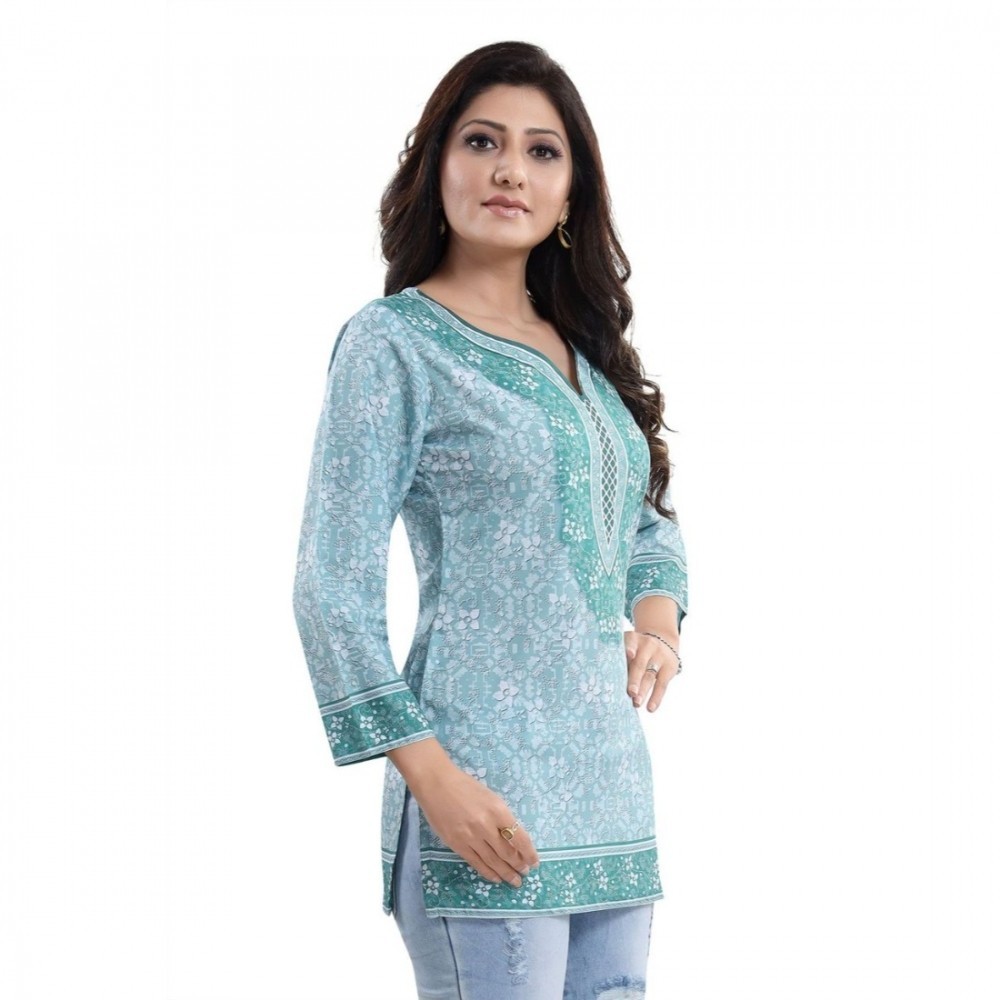 Women's Quarter Sleeve Faux Crepe Printed Short Kurti Tunic Top