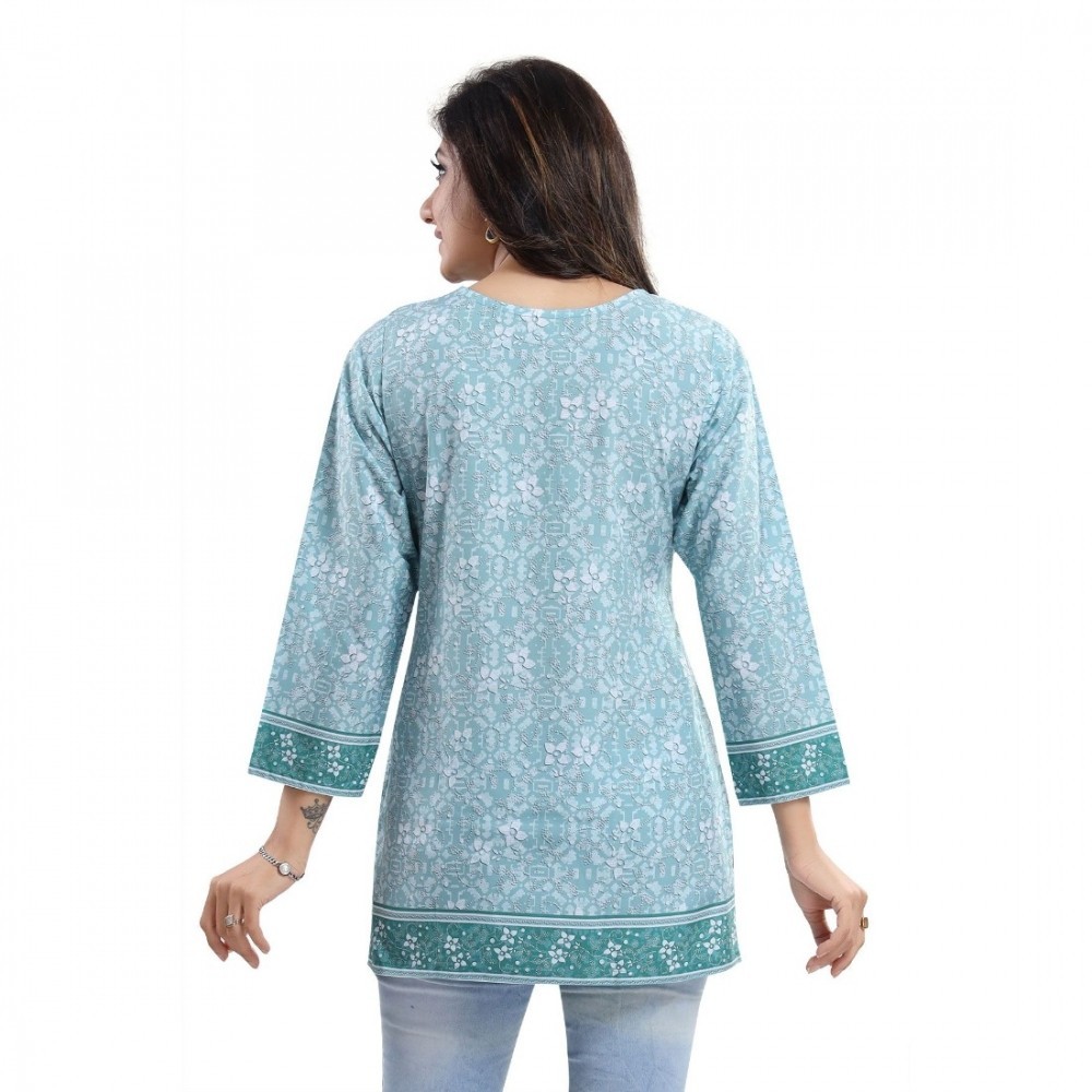 Women's Quarter Sleeve Faux Crepe Printed Short Kurti Tunic Top