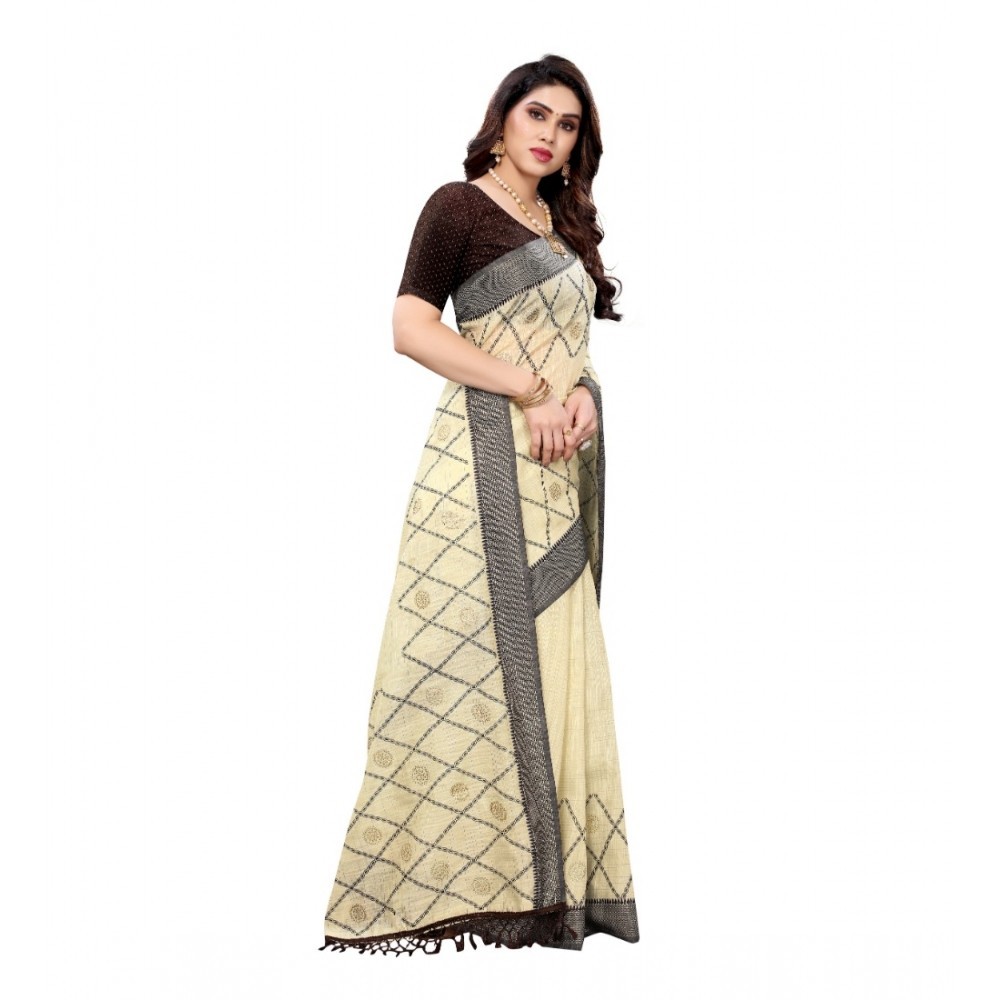 Women's Slub Cotton Mukaish Work Printed Sarees